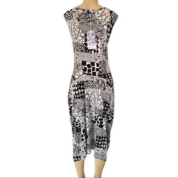 NWT Orientique Australian Drop Waist Geometric Black White Midi Dress PLUS 2X - Picture 7 of 9